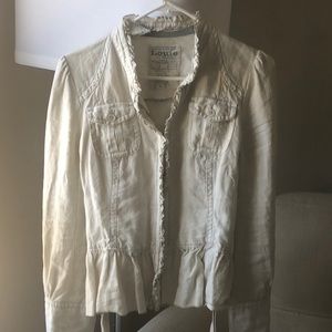 Anthropologie 100% linen jacket with ruffles